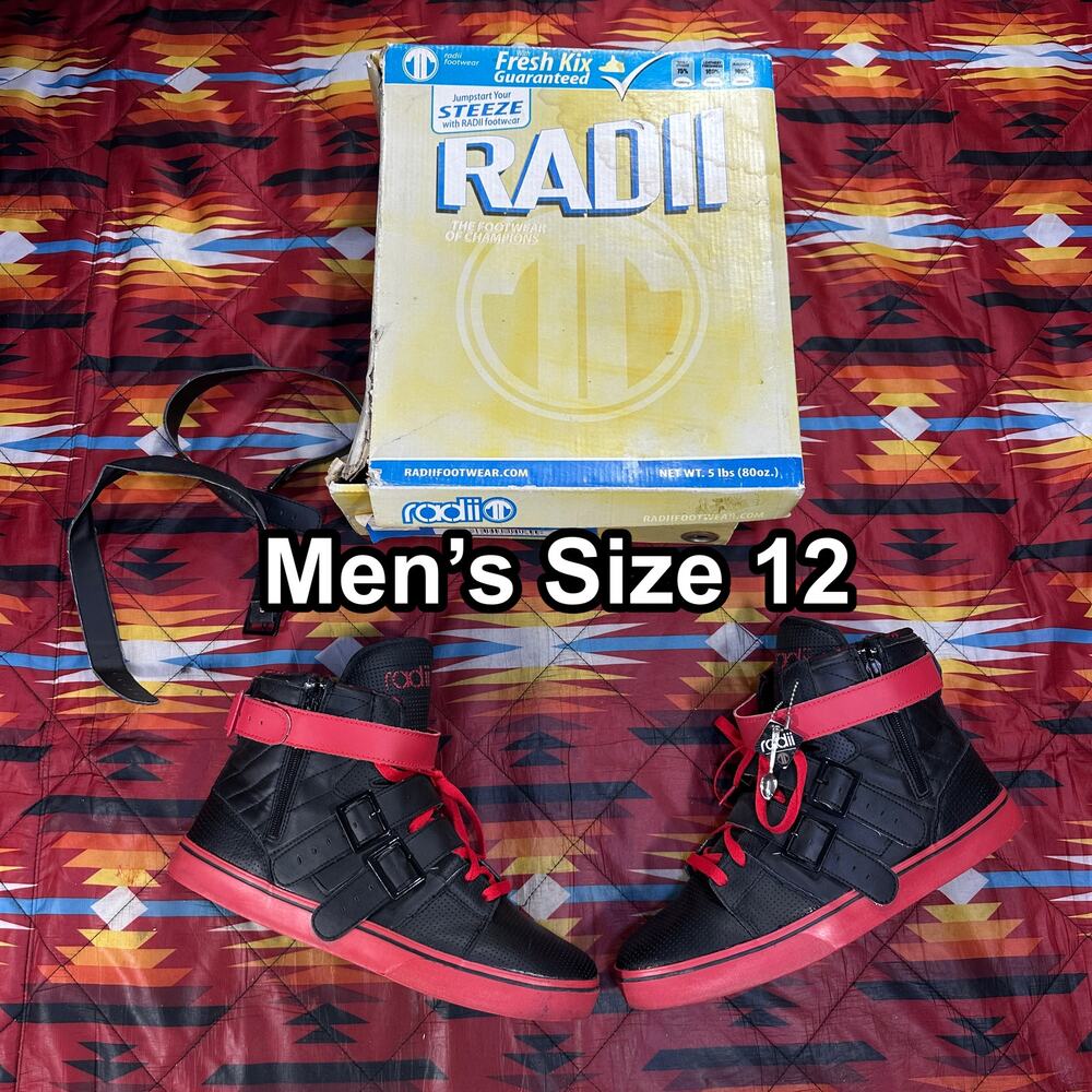 Radii Straight Jacket High Top Sneakers Black Red Men’s Size 12 FM1014